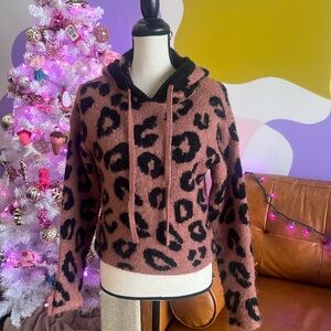 PINK by Victoria’s Secret fuzzy soft leopard print hoodie sweater XS